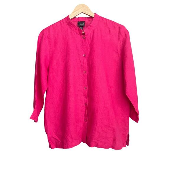 Eileen Fisher Pink Linen Button Down Top 100% Irish Linen - Picture 1 of 5
